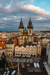 Beautiful winter sunset in Prague