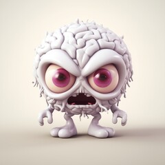 Fototapeta premium Angry Cartoon Brain Character on Plain Background