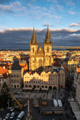 Naklejka premium Beautiful winter sunset in Prague