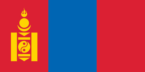 Fototapeta premium The official national flag of Mongolia. Soyombo symbol. Correct proportions and colors. Vector illustration