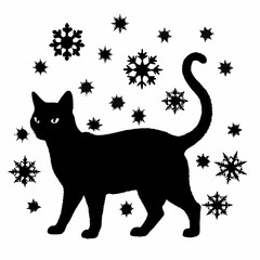 Christmas cat vector, Hand Drawn Cats Vector Illustration,