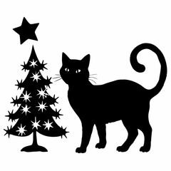 Christmas cat vector, Hand Drawn Cats Vector Illustration,