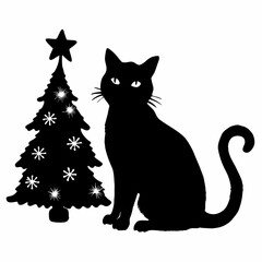 Christmas cat vector, Hand Drawn Cats Vector Illustration,