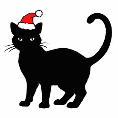 Christmas cat vector, Hand Drawn Cats Vector Illustration,