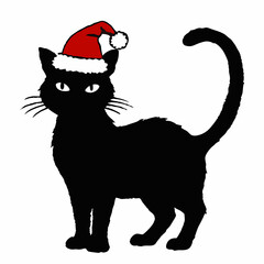 Christmas cat vector, Hand Drawn Cats Vector Illustration,