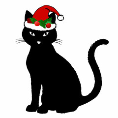 Christmas cat vector, Hand Drawn Cats Vector Illustration,