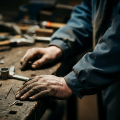 Obraz premium Man's working hands dirty with tools and callus