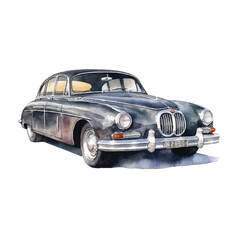 watercolor of sport car isolated white background