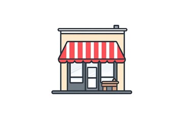 A store front with a red and white striped awning