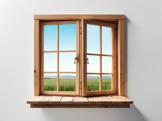wooden window frame with clear glass panels opening to a scenic view, offering a sense of connection between indoor and outdoor spaces