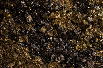 Pyrite mineral flower soft focus close up, abstract pattern structure