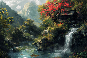 waterfall in the mountains