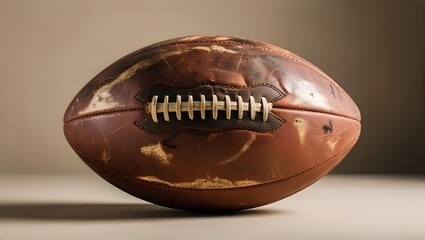 An old football on a table, surrounded by a brown background, represents a nostalgic connection to football history. GENERATIVE AI
