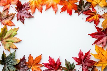 Autumn Maple Leaves Flat Lay White Background created with Generative AI