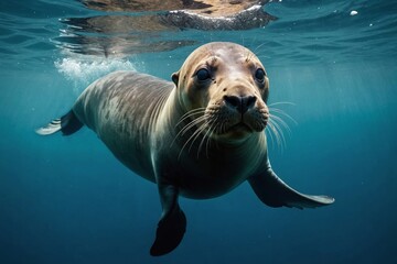 Obraz premium A beautiful shot of a sea lion under the water