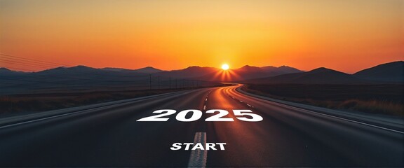 traffic on highway at sunset year 2025 start