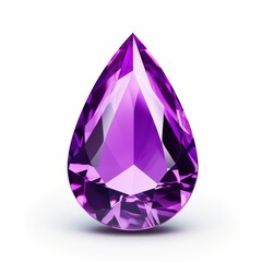This elegant purple amethyst gemstone features a stunning teardrop cut set on a white background.