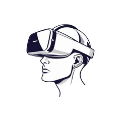 Virtual Reality Goggles. Vector illustration of a guy using virtual reality glasses. VR Mascot logo design 