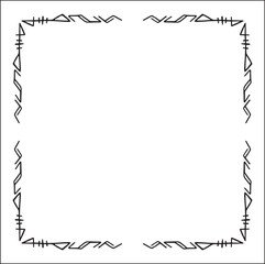 Obraz premium Elegant black and white ornamental frame with Viking runes, decorative border, corners for greeting cards, banners, business cards, invitations, menus. Isolated vector illustration. 