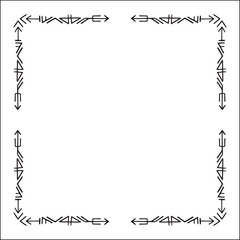 Elegant black and white ornamental frame with Viking runes, decorative border, corners for greeting cards, banners, business cards, invitations, menus. Isolated vector illustration.	
