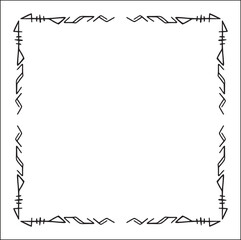 Elegant black and white ornamental frame with Viking runes, decorative border, corners for greeting cards, banners, business cards, invitations, menus. Isolated vector illustration.	
