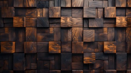 Dark geometric wooden tile pattern with natural grain texture. Design for interior, wallpaper, and print.
