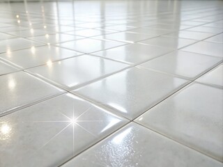 Close-up of a sparkling clean white tile floor with fresh grout lines, highlighting the importance of regular tile