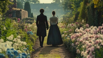 Bridgerton walks in the garden