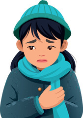 Young woman feeling cold holding a medical face mask-