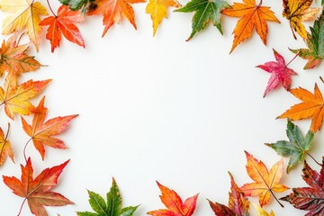 Autumn Maple Leaves Flat Lay White Background created with Generative AI