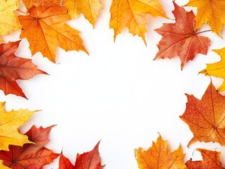 frame of colorful autumn leaves on a white background, pencil drawing