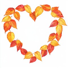 Obraz premium frame in the form of a heart of autumn colorful leaves on white background, vector illustration