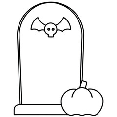 Halloween Gravestone with Bat & Pumpkin Silhouette Vector.