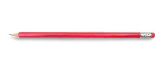 Photo of a red pencil, isolated on white background.
