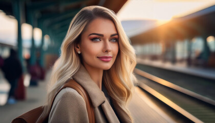 Junge Frau am Bahnhof