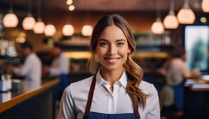 Obraz premium Junge Frau bedient in einer Bar