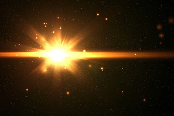 A single lens flare with the sun in black background