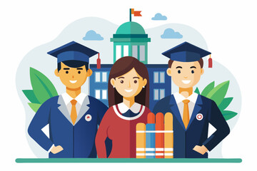 students of the technical college vector illustration on white background