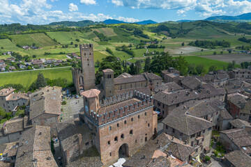 Aerial view of Castell'Arquato, one of the most beautiful villages in Italy, Emilia-Romagna region