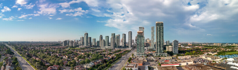 Fototapeta premium Aerial panoramic view of Chicago skyline from Millennium Park on a sunny summer day