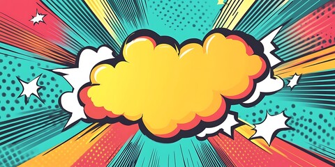 Colorful comic book style background with speech bubbles and dynamic rays