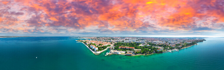 Fototapeta premium Panoramic aerial view of Zadar skyline from the sea, Croatia