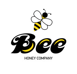 Merry bee. Logo for honey producer company. Cute striped cartoon abstract bee flying. Vector illustration in flat style.
