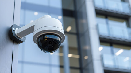 Modern cctv camera providing security and surveillance for a building. Generative AI