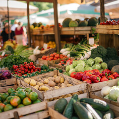 Vegetables at the market, fresh produce displayed at a farmers market, Farmers market, Plant-based Cooking, Healthy Eating. World Vegetarian Day