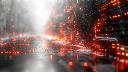 Obraz premium Abstract digital technology background featuring glowing neon patterns and circuitry