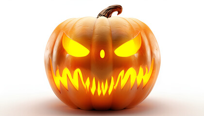 Obraz premium halloween jack o lantern pumpkin with a spooky face isolated on a white background