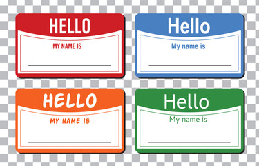 Hello my name is, sticker label set. Meeting, introduction, vector flat colored illustration, EPS 10.