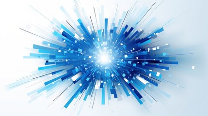 Obraz premium A dynamic burst of blue and white lines radiating outward isolated on white background, conveying energy and motion.
