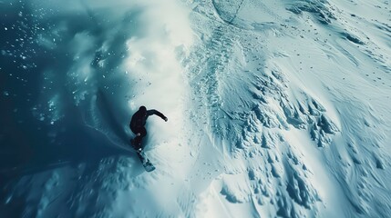 A snowboarder carves a deep line into the powder snow as they ride down a steep slope.